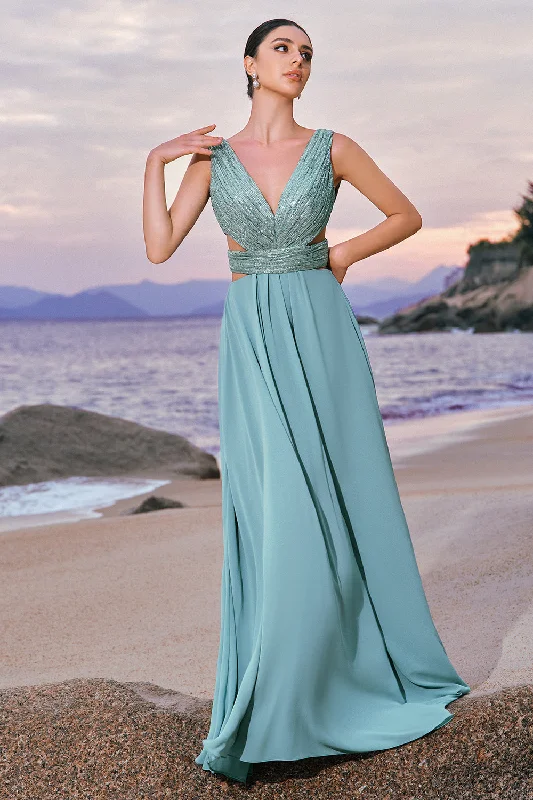 Maxi wedding guest dresses with floral prints for summer weddingsGrey Green A-Line Sequins Chiffon Bridesmaid Dress