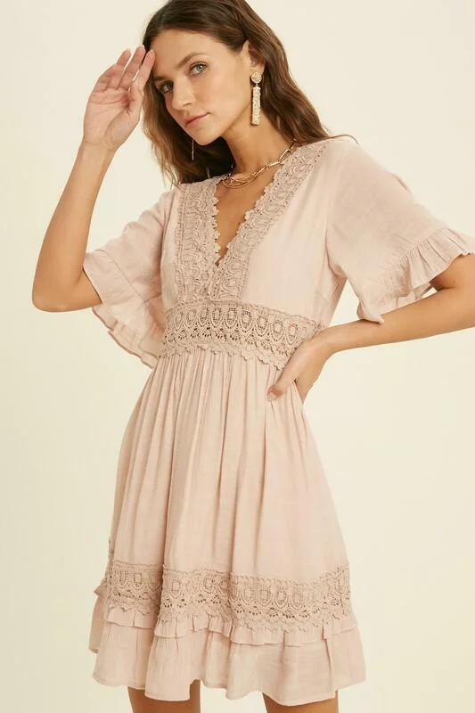 Lace - and - tulle wedding guest dresses with sweetheart necklinesHeart Of Soul Blush Short Sleeve Mini Dress Lace - and - tulle wedding guest dresses with sweetheart necklinesHeart Of Soul Blush Short Sleeve Mini Dress