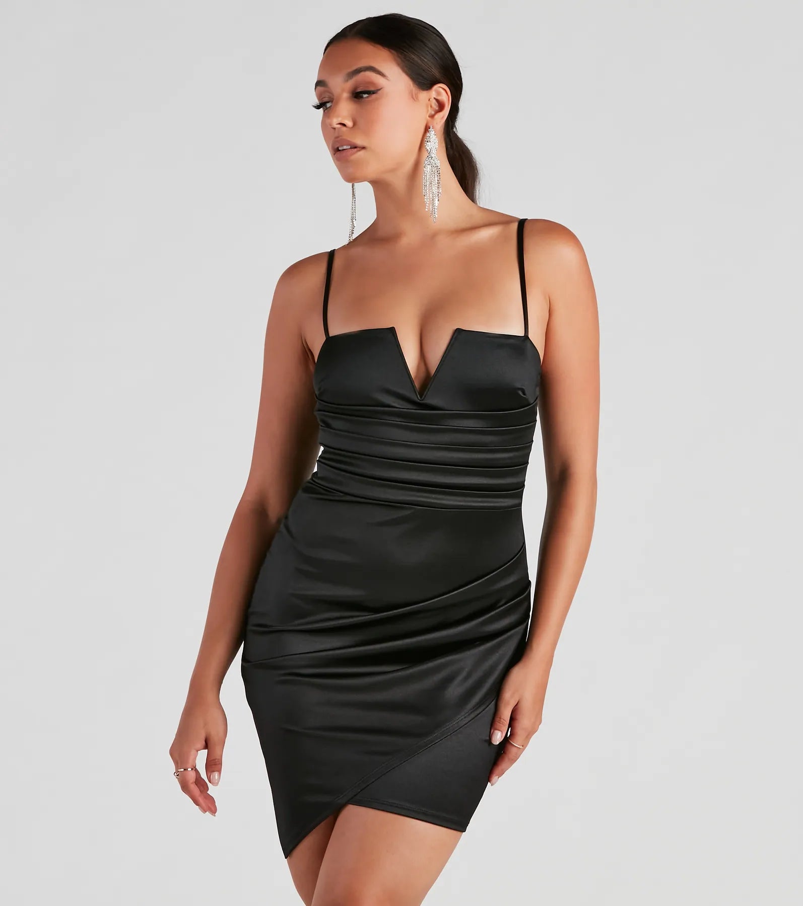 One - shoulder cocktail dresses in emerald green for a bold statementHey Gorgeous Satin Wrap Mini Dress One - shoulder cocktail dresses in emerald green for a bold statementHey Gorgeous Satin Wrap Mini Dress