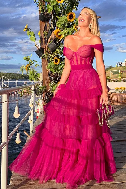 Evening party dresses with a long train for a dramatic entranceHot Pink Sweetheart Multi Layers Tulle Prom Dresses Formal Dresses PSK310 Evening party dresses with a long train for a dramatic entranceHot Pink Sweetheart Multi Layers Tulle Prom Dresses Formal Dresses PSK310