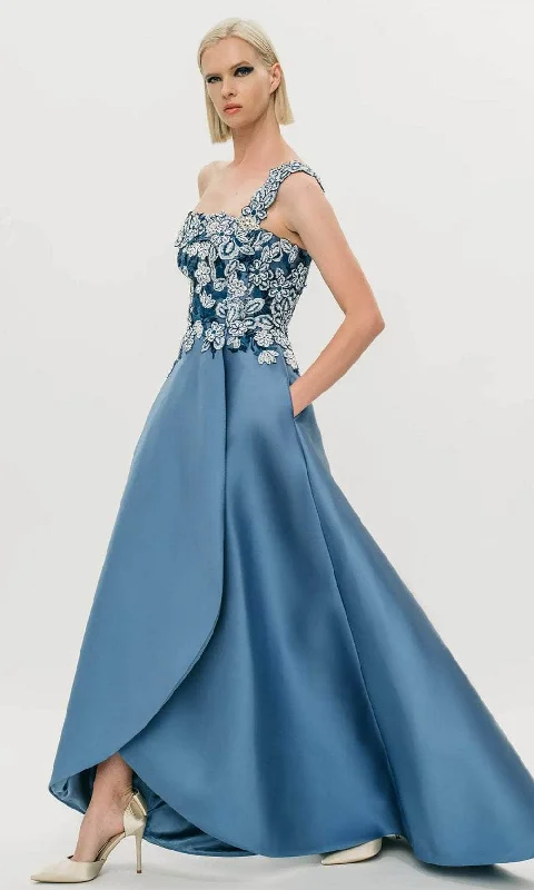 Wedding guest dresses with pom - pom trims for a playful lookHynes Park M574 - One Shoulder Embroidered Prom Gown