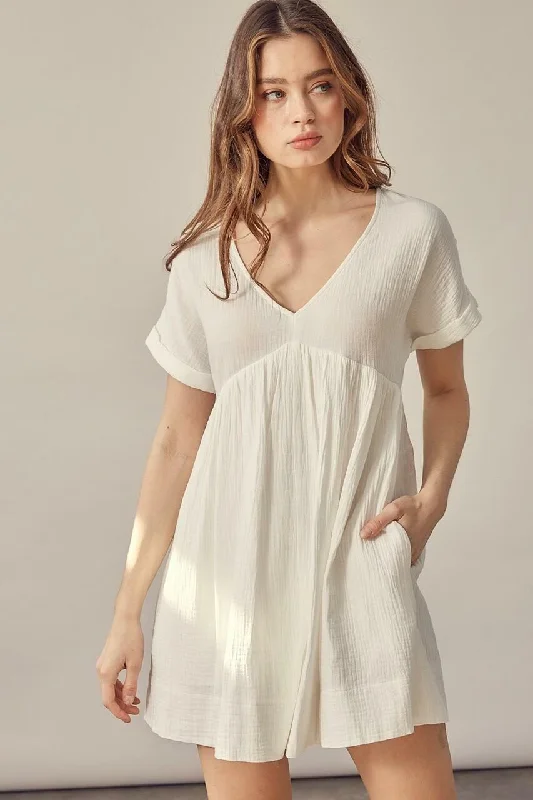 Ribbed - texture wedding guest dresses in neutral colorsI Need You More White V-Neck Romper Dress Ribbed - texture wedding guest dresses in neutral colorsI Need You More White V-Neck Romper Dress