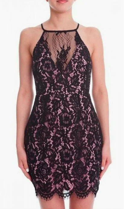 Metallic wedding guest dresses for a glamorous weddingI Secretly Love You Black and Pink Lace Dress