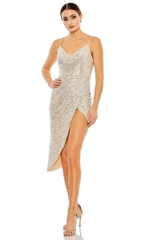 Cocktail dresses with a pleated skirt and a square necklineIeena Duggal 11287 - Asymmetrical Slit Formal Dress
