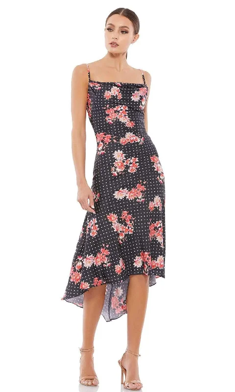 Cocktail dresses with a fringe detail and a sleeveless designIeena Duggal - 55392I Floral Printed Cowl Back Midi Dress