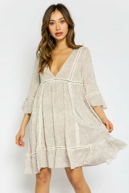 Wedding guest dresses with belted waists and knee - length skirtsIf Only Khaki Leopard Print Swing Dress Wedding guest dresses with belted waists and knee - length skirtsIf Only Khaki Leopard Print Swing Dress