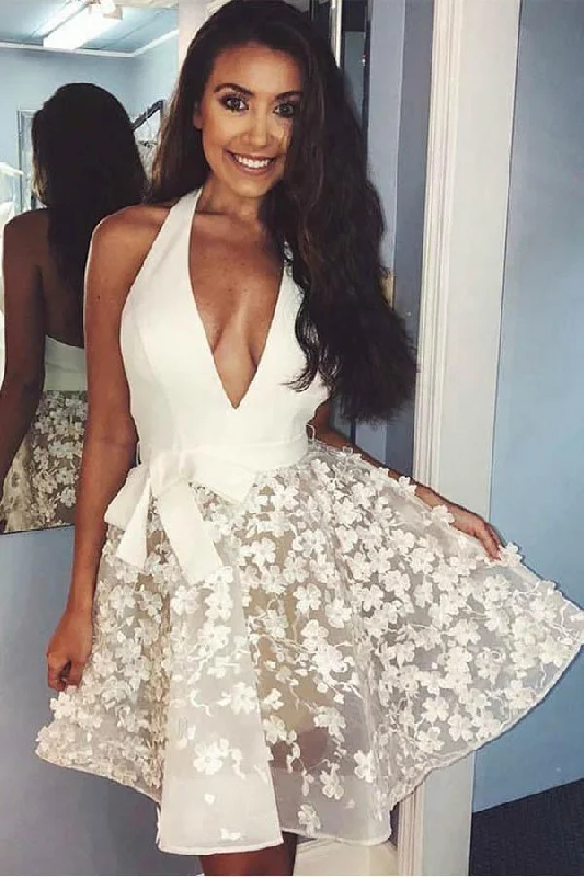 Party dresses with a mermaid silhouette for a figure - hugging fitIvory Lace Applique Halter Backless Homecoming Dresses Graduation Dress PD299 Party dresses with a mermaid silhouette for a figure - hugging fitIvory Lace Applique Halter Backless Homecoming Dresses Graduation Dress PD299