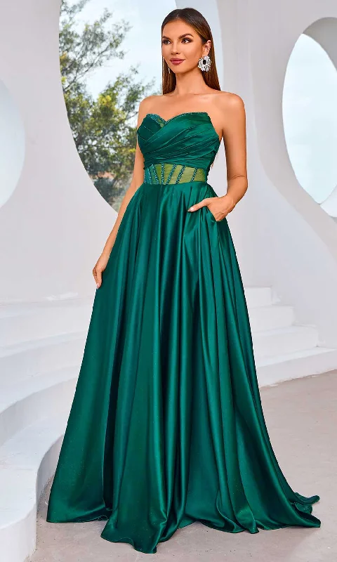 Polka - dot - printed wedding guest dresses with short sleevesJ'Adore Dresses J25007 - Sweetheart Pleated A-Line Evening Dress