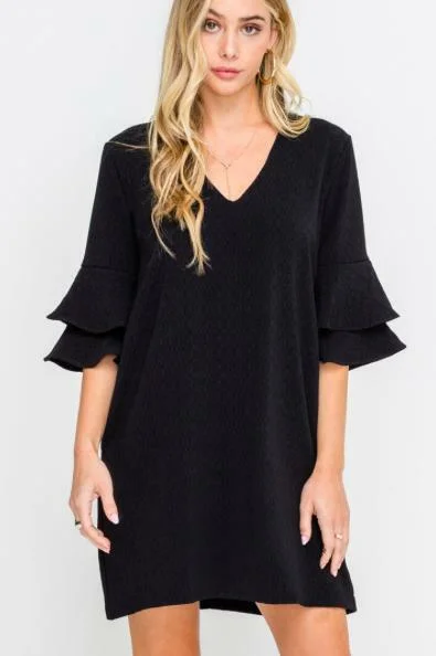 Lace - trimmed wedding guest dresses in blush pinkJaqueline Black Ruffle Sleeve Shift Dress Lace - trimmed wedding guest dresses in blush pinkJaqueline Black Ruffle Sleeve Shift Dress