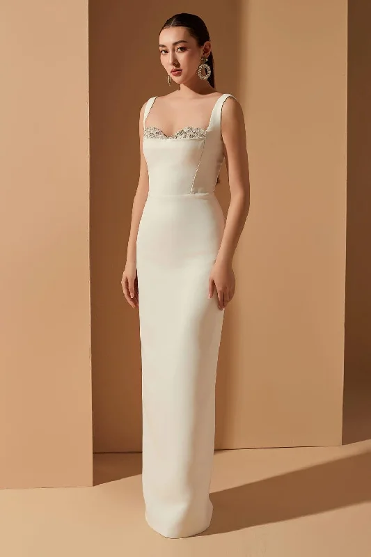 Sparkly sequined party dresses for a glamorous look​Jensen Sheath Semi-Heart Neck Texture Floor Length Dress