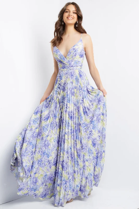 Wedding guest dresses with cold - shoulder designs and solid colorsJovani Floral Print Long Maxi Prom Dress Sale