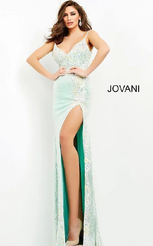 Bodycon dress with a ruched design for added texture​Jovani 06224 Prom Long Spaghetti Strap Formal Gown