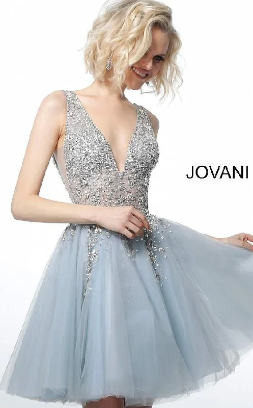 Bodycon dress with a lace - up front​Jovani 1774 Prom Short Sleeveless Homecoming Dress