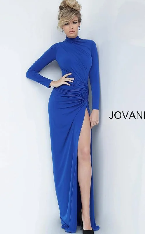 Bodycon dress with a belted waist for a defined figure​Jovani 1706 Long Sleeve High Slit Evening Dress