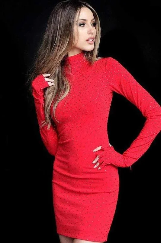 Cocktail dresses with a keyhole back and a midi - lengthJovani 3049 Short Formal High Neck Dress