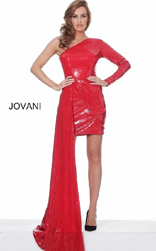 Bodycon dress for a music festival​Jovani 02654 Short One Shoulder Formal Dress