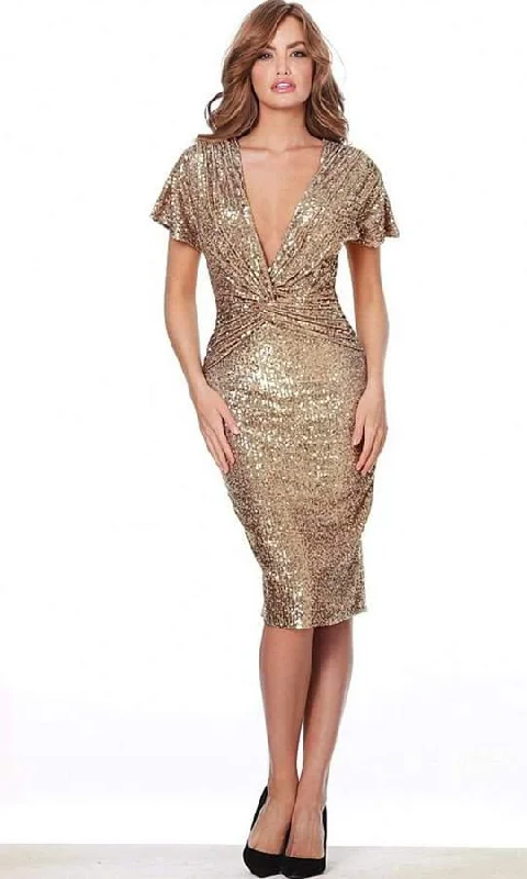 Cocktail dresses with a pom - pom trim and a short - sleeved styleJovani 03853 Short Sequin Formal Dress