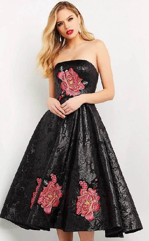 Cocktail dresses with a floral print and a peplum waistJovani 04817 Strapless A-line Prom Dress