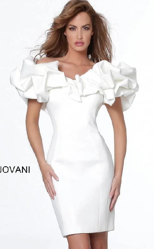 Mini bodycon dress for a night out on the town​Jovani 04367 Short Off the Shoulder Cocktail Dress