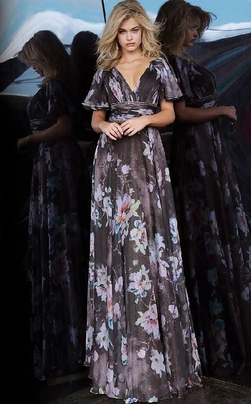 Bodycon dress with a ruffled trim​Jovani 2025 Formal Long Print Dress
