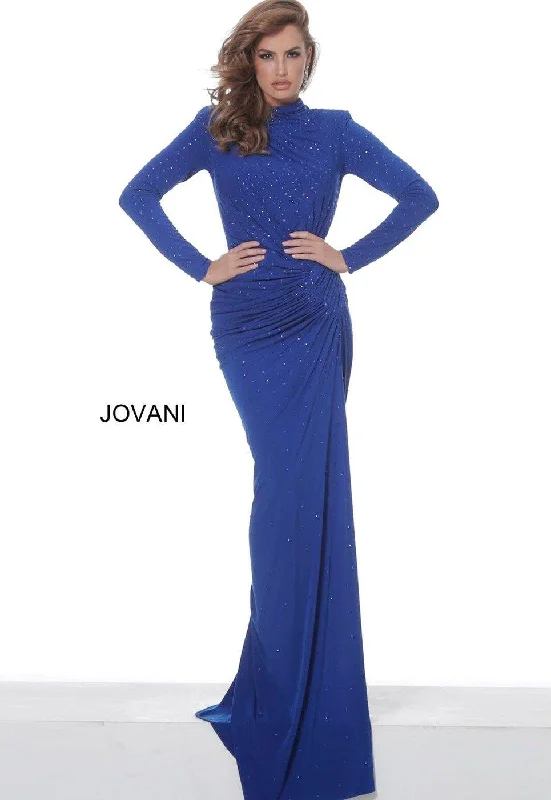 Bodycon dress with a peplum hem​Jovani 02566 High Neck Long Formal Prom Dress