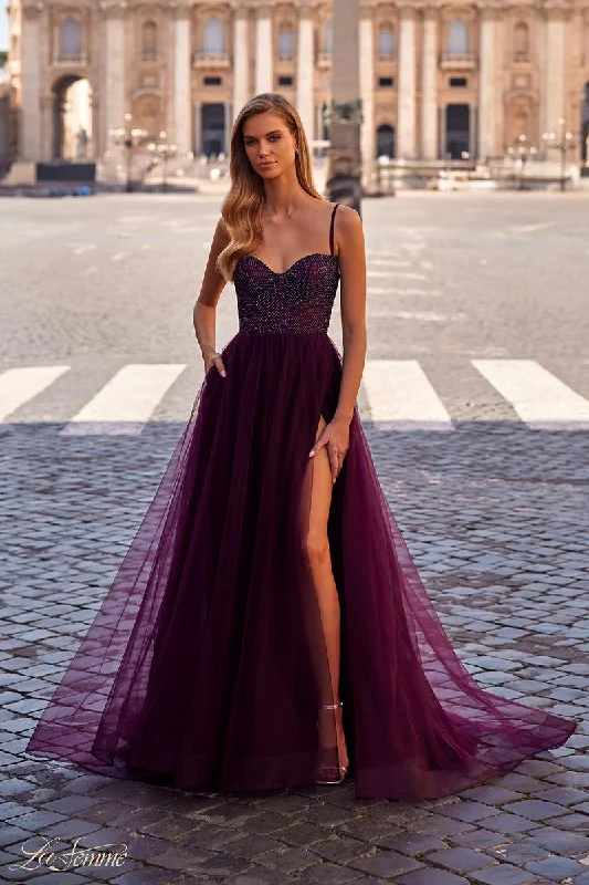 Party dresses with a lace overlay for a feminine touch​La Femme Dress 32135