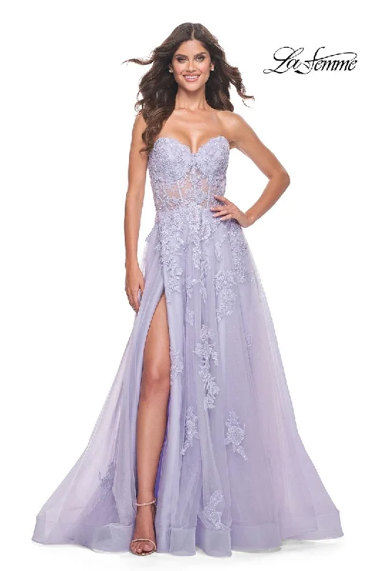 Party dresses with a criss - cross back design for a stylish detailLa Femme Dress 32145 Party dresses with a criss - cross back design for a stylish detailLa Femme Dress 32145