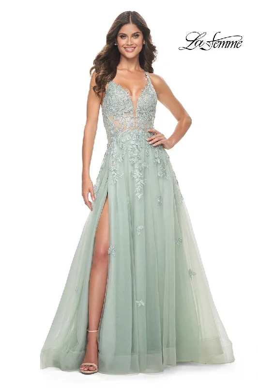 Party dresses with a lace overlay for a feminine touch​La Femme Dress 32438
