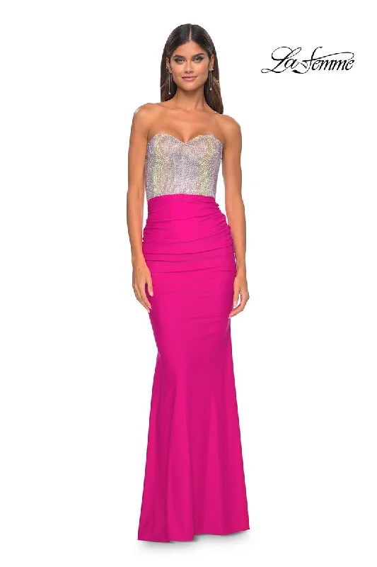Party dresses with a jacquard pattern for a rich and detailed look​La Femme Dress 32440