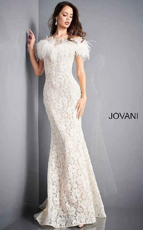 Bodycon dress for a prom night​Jovani 06451 Off Shoulder Long Lace Prom Dress