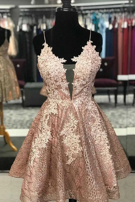 Party dresses with a bow detail for a cute and charming touchLace Short Prom Dress Homecoming Dress with Criss Cross Back PD422 Party dresses with a bow detail for a cute and charming touchLace Short Prom Dress Homecoming Dress with Criss Cross Back PD422