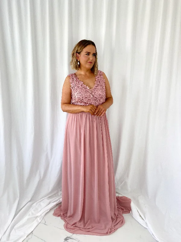 Wedding guest dresses with cold - shoulder designs and solid colorsLaetitia Maxi Dress with Embroidered Top - Old Rose