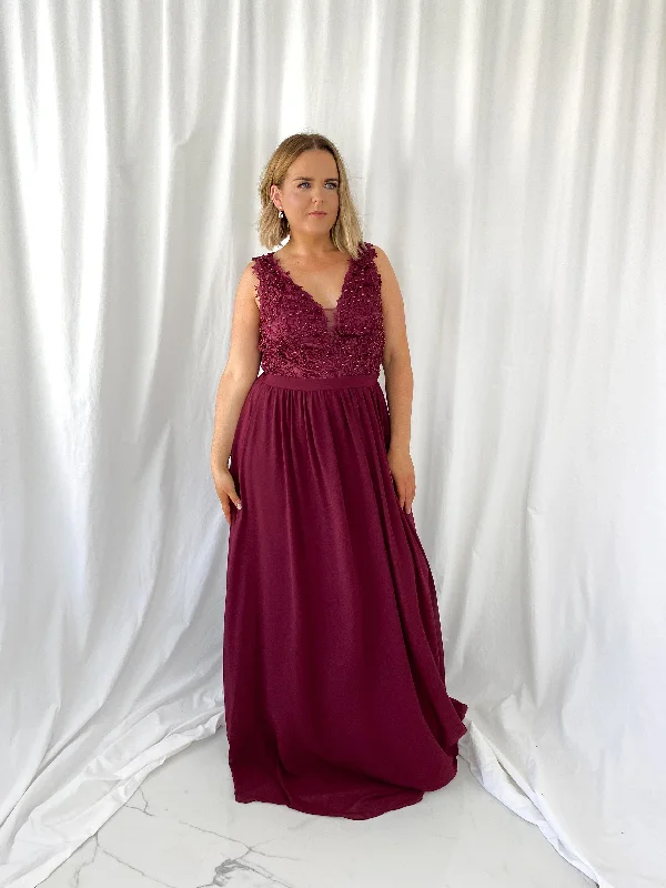 Metallic wedding guest dresses for a glamorous weddingLaetitia Maxi Dress with Embroidered Top - Wine
