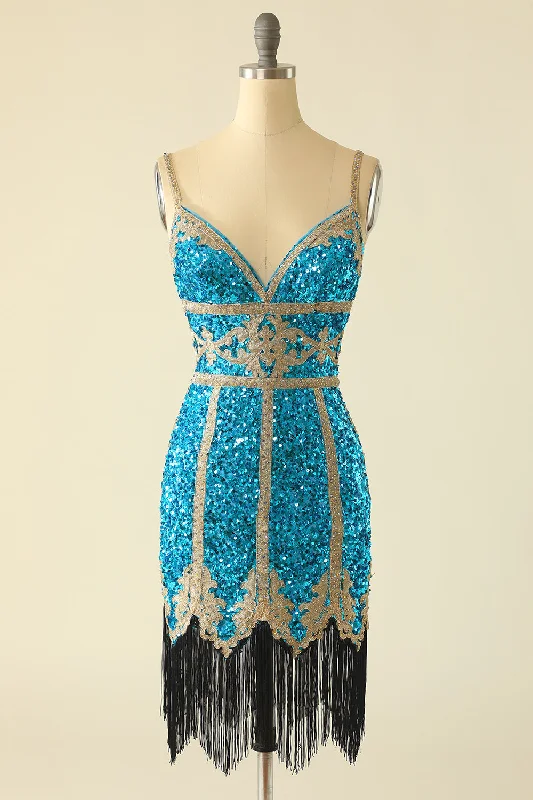 Long - cocktail dresses with a slit and a fitted bodiceLake Blue Sequin Short Homecoming Dress with Fringes Long - cocktail dresses with a slit and a fitted bodiceLake Blue Sequin Short Homecoming Dress with Fringes
