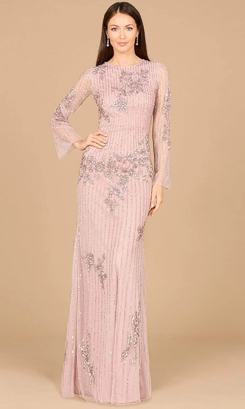 Plaid wedding guest dresses in muted colors for a fall weddingLara Dresses 29079 - Beaded Long Sleeve Evening Gown