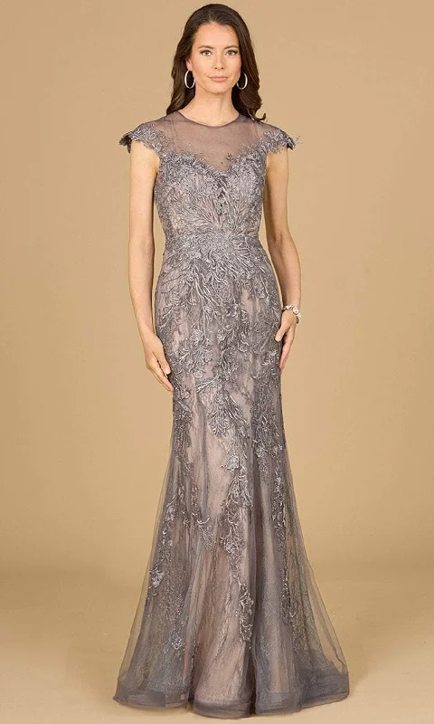 Asymmetric - hem wedding guest dresses in metallic huesLara Dresses 29134 - Embroidered Cap Sleeve Evening Gown