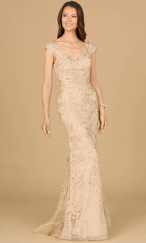 Polka - dot - printed wedding guest dresses with short sleevesLara Dresses 29137 - Cap Sleeve Embroidered Evening Gown