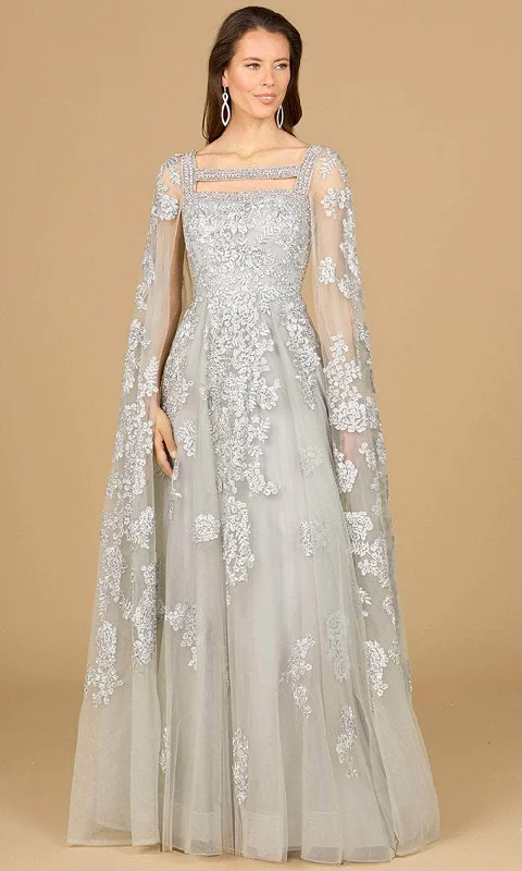 Metallic wedding guest dresses for a glamorous weddingLara Dresses 29138 - Cape Sleeve Embroidered Evening Gown