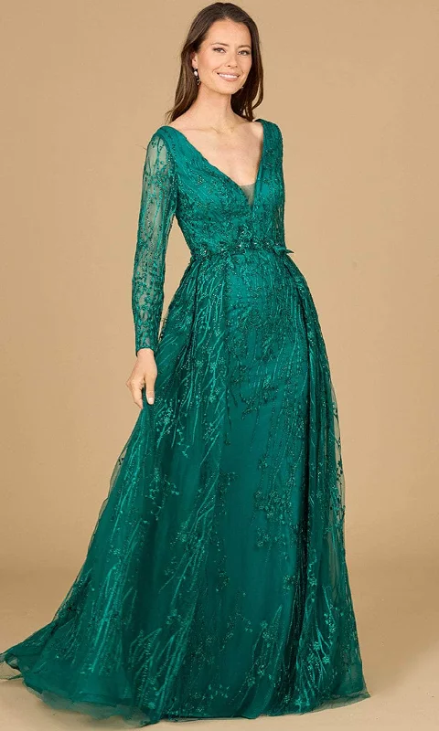 Wedding guest dresses with button - down fronts and A - line silhouettesLara Dresses 29139 - Long Sleeve Lace Evening Gown