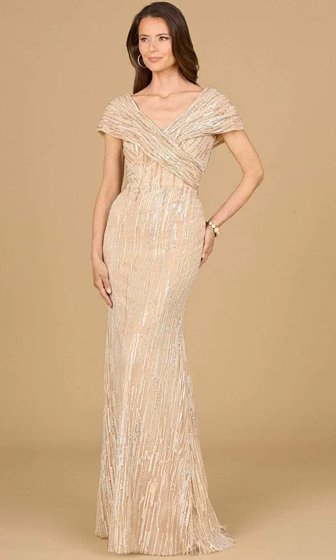 Cotton wedding guest dresses with smocked details for a casual weddingLara Dresses 29144 - Cap Sleeve Beaded Evening Gown