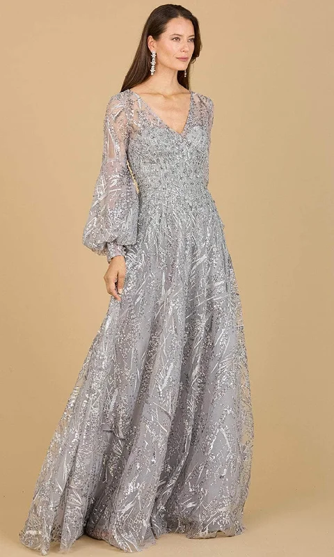 Wedding guest dresses with mesh panels and empire waistsLara Dresses 29198 - Bishop Sleeve Lace Evening Gown