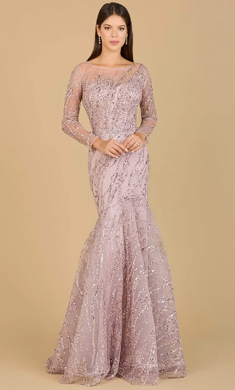 Velvet - trimmed wedding guest dresses in burgundy for a formal eventLara Dresses 29199 - Beaded Illusion Scoop Evening Gown
