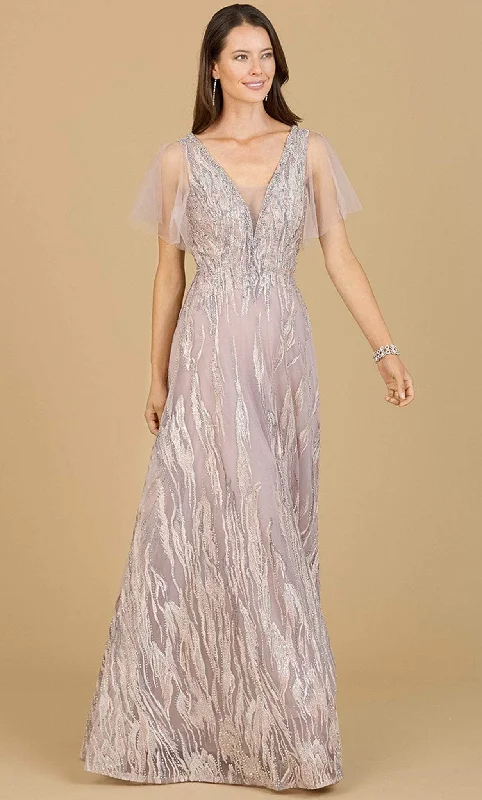 Wedding guest dresses with gathered skirts and V - necklinesLara Dresses 29201 - V-Neck Sheer Cape Sleeve Evening Gown