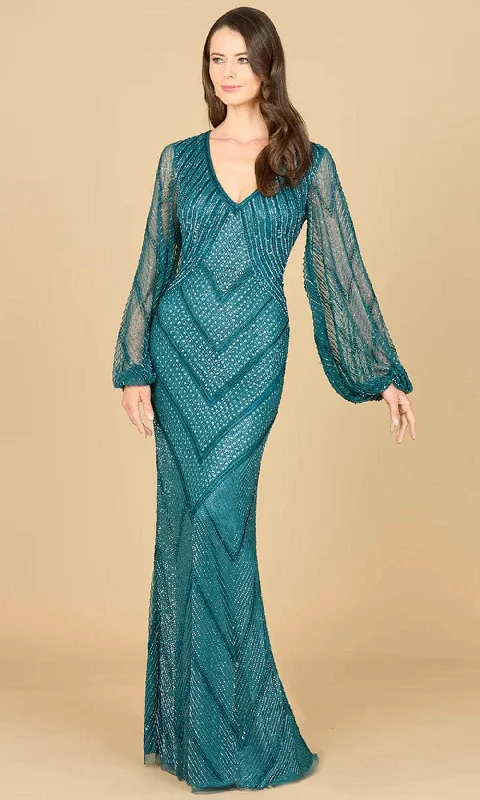One - shoulder wedding guest dresses with beaded detailsLara Dresses 29228 - Long Sleeve Beaded Long Dress