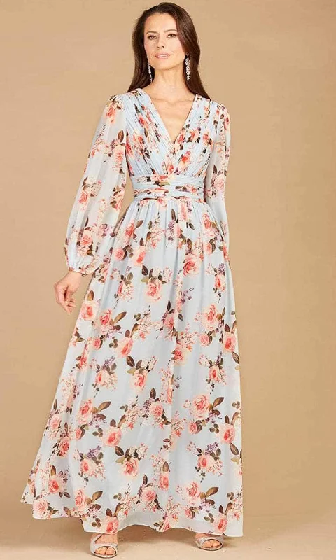 Wedding guest dresses with empire waists and tulle skirtsLara Dresses 29248 - V-Neck Printed Long Sleeve Dress