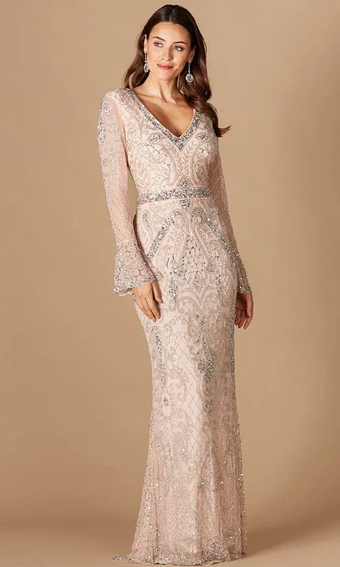Wedding guest dresses with puff sleeves and knee - length hemsLara Dresses 29358 - Fully Sequined Long Sheer Sleeves Formal Gown