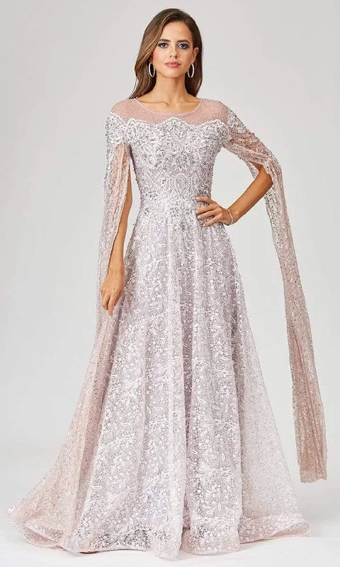 Sleeveless wedding guest dresses with pleated bodicesLara Dresses - 29454 Embellished Long Sleeve A-Line Gown