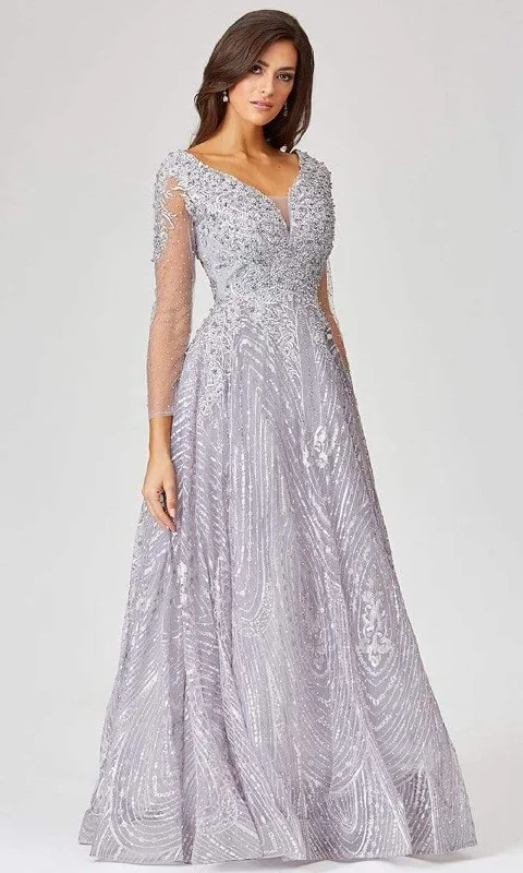 Halter - neck wedding guest dresses with beaded strapsLara Dresses - 29479 Beaded Plunging V Neck Long Sleeves Dress
