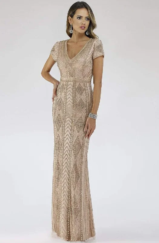 Off - the - shoulder wedding guest dresses in chiffonLara Dresses - 29606 Beaded V-Neck Column Dress