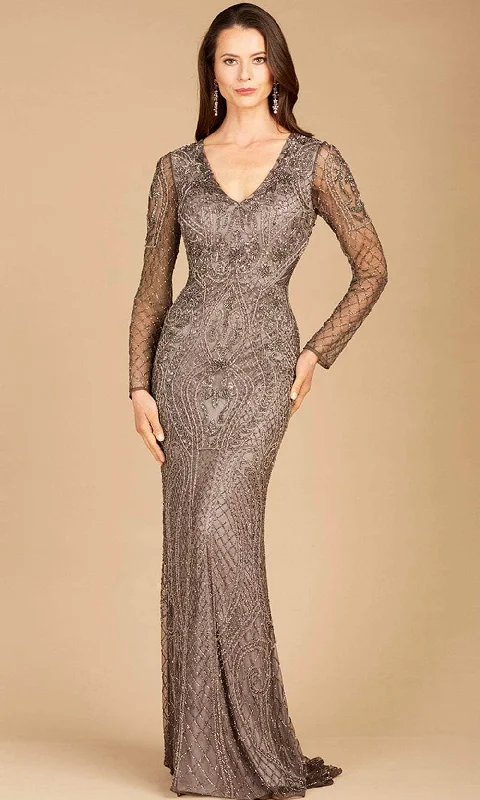 Sheath - style wedding guest dresses with lace overlaysLara Dresses 29615 - Long Sheer Sleeved Evening Gown